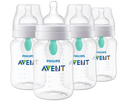 Philips Avent Anti-Colic Baby Bottle with AirFree Vent, 9oz, with Flow 2 Nipples, 1m+, 4pk, Clear, SCY703/04 ProductsLogo