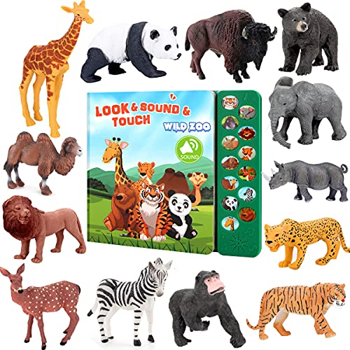Tudoccy Safari Animals Figures Toys - 13 Realistic Wild Plastic Animal Figurines & Kids Sound Book - Educational Learning Toys Gift for 3 Years Old & Up Boys Girls Toddlers ProductsLogo