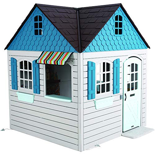 Lifetime Heavy Duty Plastic Outdoor Playhouse, 6ft x 6ft x 7 ft Tall, Beige & Blue ProductsLogo