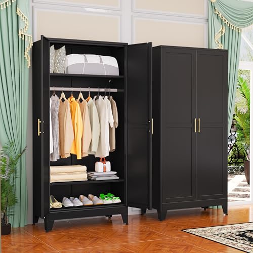 GAIOUS Metal Wardrobe Cabinet with Hanging Rod, 71" Metal Clothing Storage Cabinets with 2 Doors and Adjustable Shelves, Black Armoire Wardrobe Closet for Bedroom, Laundry Room, Cloak Room ProductsLogo