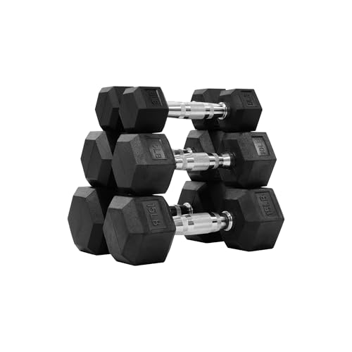 Fitvids Hex Dumbbells Rubber Coated Hand Weights Set for Exercises and Fitness, Including 5lb, 10lb, 15lb Pair Set ProductsLogo
