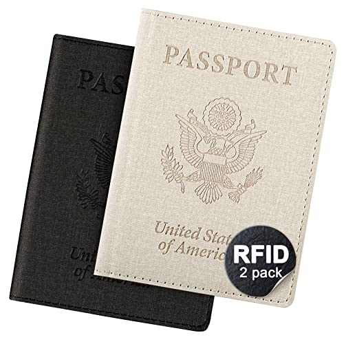 2 Pack Passport Cover With Card Slots RFID Blocking-White&Black ProductsLogo