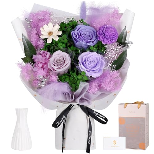 Preserved Flowers Bouquet - Forever Flowers for Delivery, Real Eternal Roses Bouquet Gifts for Women Mother Mom Girlfriend Wife Anniversary Birthday Present for Her, Light Purple ProductsLogo
