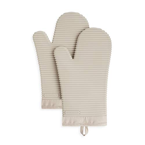 KITCHENAID Ribbed Soft Silicone Oven Mitt 2-Pack Set, 7.5"x13", Milkshake ProductsLogo