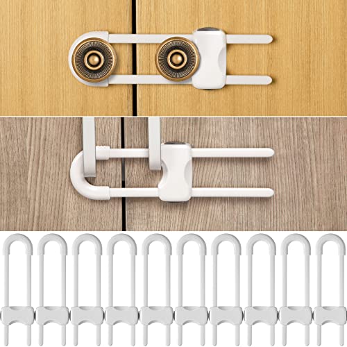 Jetec 10 Pieces Cabinet Locks for Babies, U-Shaped Proofing Drawers Safety Child Locks Adjustable, Easy to Use Childproof Latch for Knob Handle on Kitchen Door Storage Cupboard Closet (White) ProductsLogo