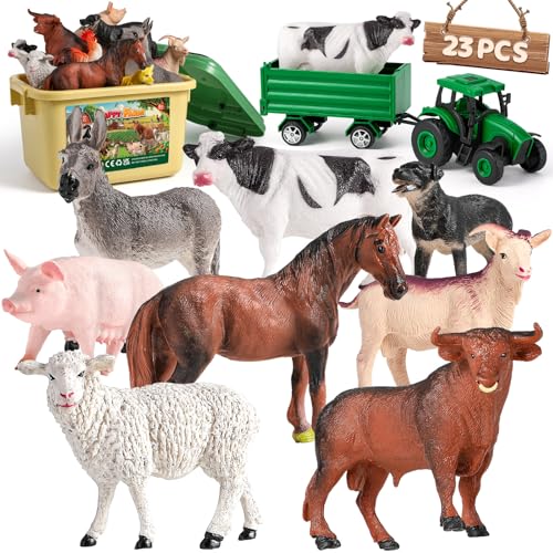 WAIIW Farm Animal Toys for Toddlers,23 PCS Animal Toys with Realistic Animal Figurines,Tractor Toy and Fence,Farm Playset Educational Learning Toys for Toddlers Kids 3-5 ProductsLogo