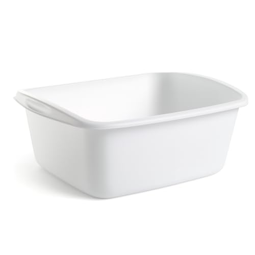 Tribello Plastic Wash Tub Dishpan Basin and Foot Bath for Soaking Feet, Laundry Hand Wash Bucket, Dish Pans for Washing and Storage Cleaning Supplies - 12 Quarts - Heavy Duty - Made in USA (White) ProductsLogo
