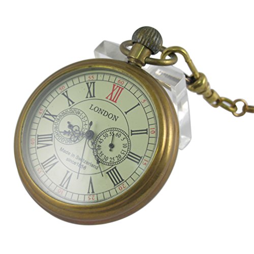 VIGOROSO Men's Vintage Full Copper Hand-Wind Mechanical Second&24hours Sub-dials Pocket Watch in Box ProductsLogo