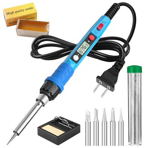 Soldering Iron Kit, 80W 110V LCD Digital Solder Iron Pen with Ceramic Heater, Portable Welding Tools with 5pcs Tips, Stand, Solders Wire, Sponge, Paste, for Metal,Electric Repairs, DIY ProductsLogo