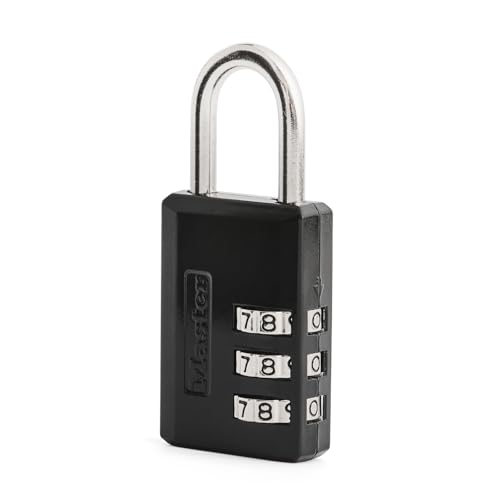 Master Lock Black Combination Padlock, Indoor Gym Locker Lock with Customizable 3-Digit Code for Luggage, Backpacks, Cabinets, 647D ProductsLogo