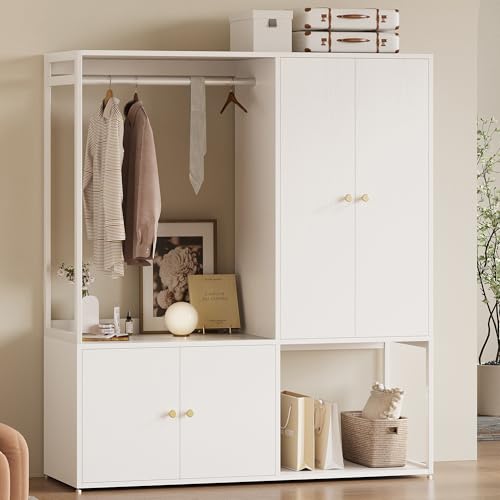 LIKIMIO Wardrobe Closet, White Cabinet with Shelves, Large Armoire Clothing Storage with Hanging Rod for Bedroom, Living/Laundry Room ProductsLogo
