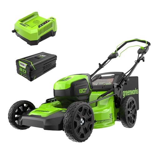 Greenworks 80V 21" Brushless Cordless (Self-Propelled) Lawn Mower (75+ Compatible Tools), 4.0Ah Battery and 60 Minute Rapid Charger Included ProductsLogo