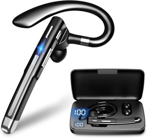 Bluetooth Headset V5.3,100 Hrs Talk Time Single-Ear Earphone, CVC8.0 Noise Cancelling Wireless Earbud, Business Earbud with 500 mAh Charging Case, Hands-Free Earpiece for Trucker/Home/Office Work ProductsLogo