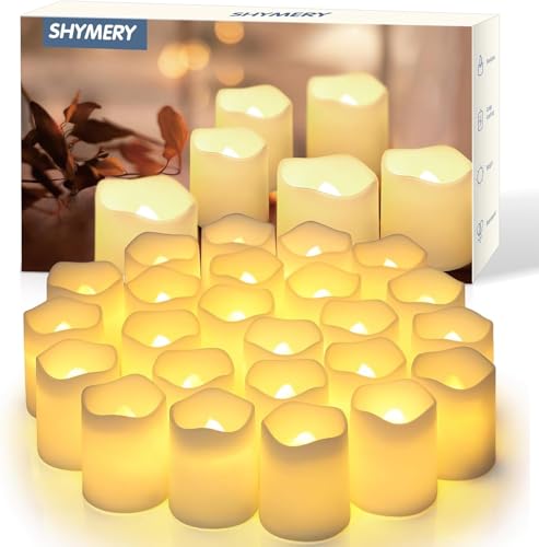 SHYMERY Flameless Votive Candles,Flameless Flickering Electric Fake Candle,24 Pack 200+Hour Battery Operated LED Tea Lights in Warm White for Wedding, Table, Halloween,Christmas Decorations 1.5"X1.7" ProductsLogo