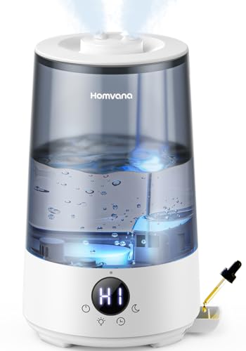Homvana Humidifiers for Bedroom Home, 3.6 L Cool Mist Top-Fill 34H Super Long Time, Quiet 23dB, Baby Humidifier, Oil Diffuser for Large Room, Plants, Nursery, Office BPA FREE, 7 Color Light Ultrasonic ProductsLogo