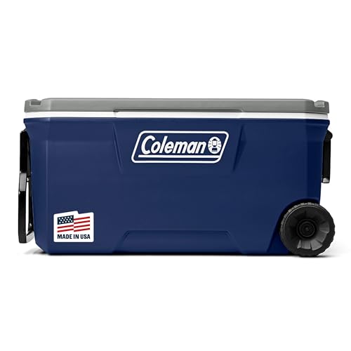 Coleman Classic Series Insulated Portable Rolling Cooler with Wheels, Leak-Resistant Outdoor Hard Cooler Keeps Ice up to 5 Days, 100-Quart ProductsLogo