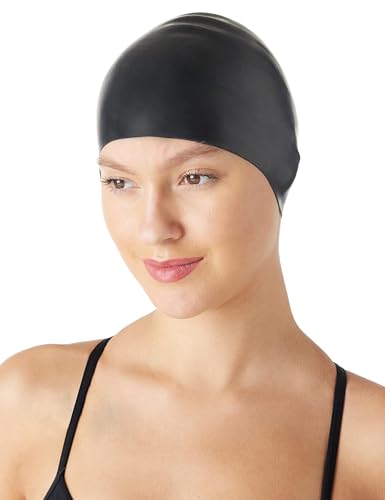 Amazon Basics Silicone Swim Cap, 1 Pack, Black ProductsLogo
