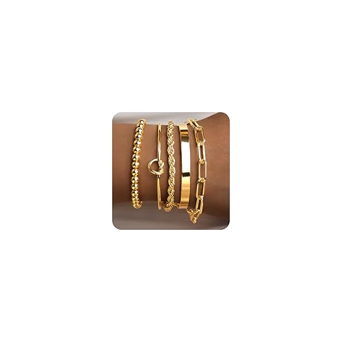 Gokeey Gold Cuff Bracelets for Women Waterproof, 14K Gold Plated Chunky Beaded Bracelet for Women, Satckable Forever Love Knot Infinity Paperclip Cuban Twist Bracelets Satck Set Gold Bangles for Women Jewelry Trendy ProductsLogo