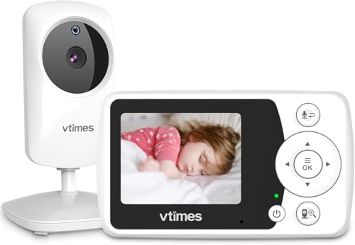 VTimes Baby Monitor with Camera and Audio, Video Baby Monitor No WiFi Night Vision 2.4" LCD Screen Portable Baby Camera Monitor Alarm Lullaby Temperature Sensor and 1000ft, Ideal for Baby/Elderly/Pet ProductsLogo
