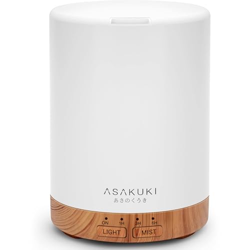 ASAKUKI 300ML Essential Oil Diffuser, Quiet 5-in-1 Premium Humidifier, Home Fragrance Aroma Diffuser with 7 LED Color Changing Light and Auto-Off Switch -Light Brown ProductsLogo