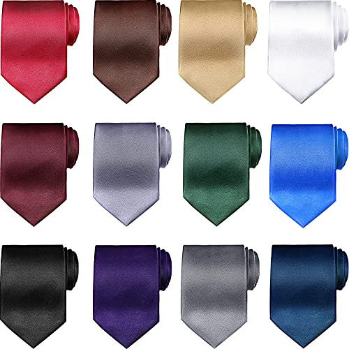 Syhood 12 Pieces Solid Satin Pure Color Ties Set Business Formal Necktie Tie for Men Formal Occasion Wedding(Classic Colors) ProductsLogo