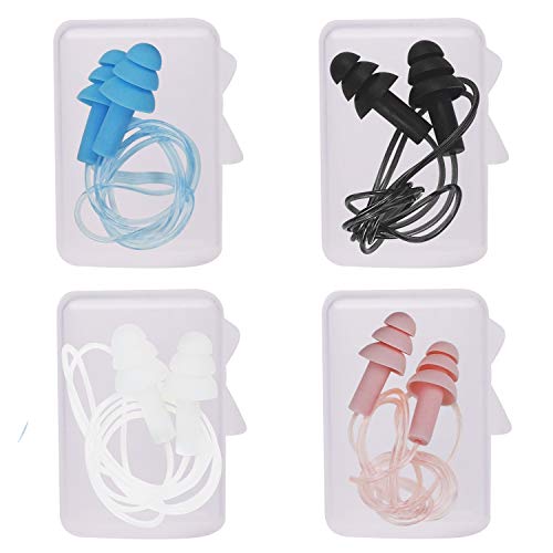 Noise Cancelling Ear Plugs with Cords 4 Pairs, Noise Reduction Soft Silicone Earplugs Waterproof Reusable Earplugs for Sleeping, Snoring, Swimming, Study, High Fidelity Earplugs Multi-Colored ProductsLogo