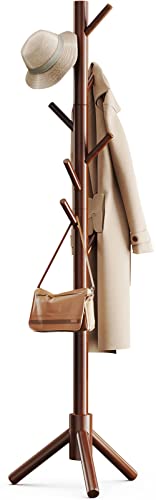 Pipishell Sturdy Wooden Coat Tree with 8 Hooks, 3 Adjustable Sizes for Clothes, Hat Stand Used in Bedroom/Office/Entryway, Brown ProductsLogo