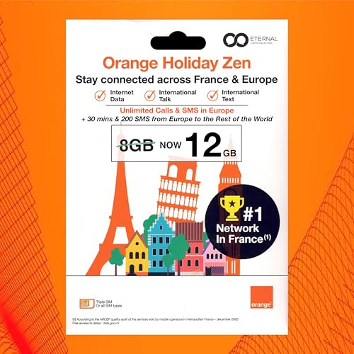 Preloaded Orange Travel Sim Card Now with 12GB of 4G Data, Unlimited Calls & SMS in Europe, 30 mins & 200 SMS from Europe to Worldwide (Lasts for 31 Days). Tethering Allowed ProductsLogo