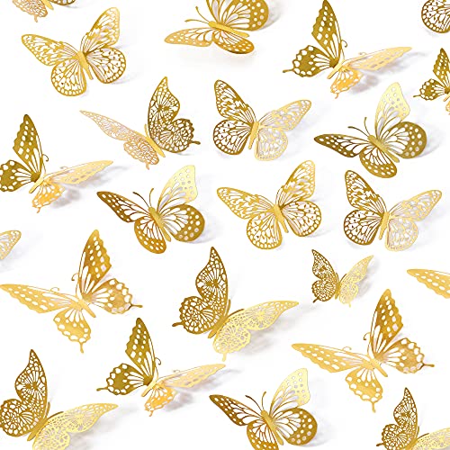 SAOROPEB 3D Butterfly Wall Decor - 48 Pcs, 4 Styles, 3 Sizes, Gold Butterfly Decorations for Birthday & Party Celebrations, Removable Stickers ProductsLogo