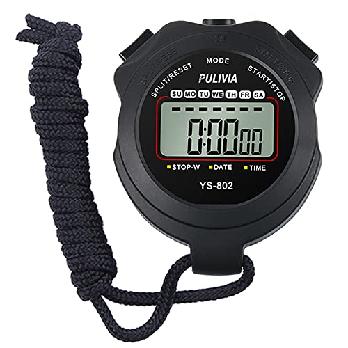 PULIVIA Sports Stopwatch Timer, Single Lap Split Digital Stop Watch for Sports Kids Coaches Swimming Running, Black ProductsLogo