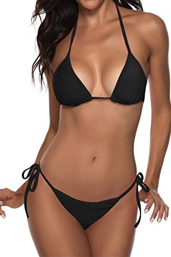 Women Two Piece Swimsuit Sexy Swimwear Halter String Triangle Bikini Sets Black M ProductsLogo