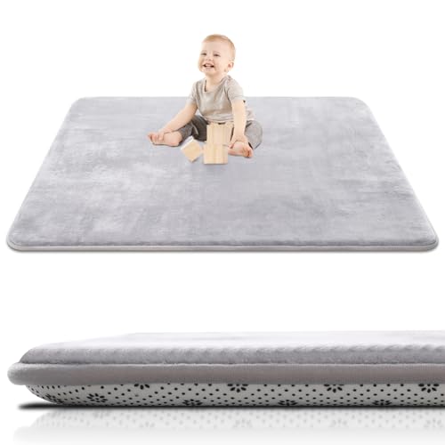 SEPARO Thick Baby Play Mat for Floor,50 x 50 Playpen Mat,Tummy Time Foam Mat,Ultra Soft Support & Plush Feel,Easy Care with Non-Slip Cushioned for Infant,Kids and Toddler Crawling,Grey ProductsLogo