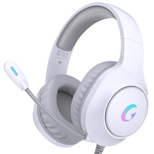 syndesmos CM7002 Gaming Headset for PS5, PS4, PC, Mac, Switch, Xbox Series, Surround Sound RGB Gaming Headphones with Noise Canceling Microphone, 50MM Dynamic Drivers, 3.5MM Audio Jack, Light White ProductsLogo
