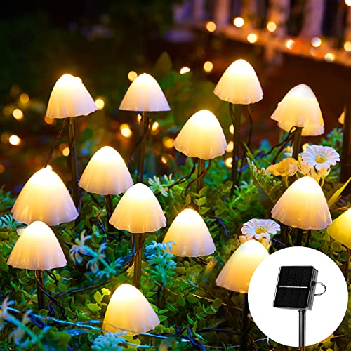 Solar Mushroom Garden Lights for Outside, 20 LED 32.8FT Solar Pathway Lights Outdoor Waterproof for Fence with 8 Lighting Modes for Patio Yard Decorative ProductsLogo