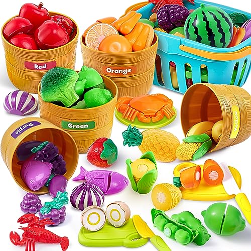 JOYIN Learning Toys Play Food Set for Toddlers, Cutting Food for Preschool Activities, Pretend Play Kitchen Accessories for Kids, Color Sorting Set for Boys & Girls, Daycare Educational Toy ProductsLogo