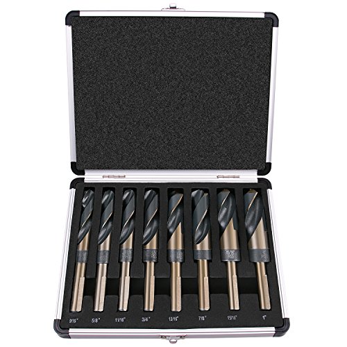 EFFICERE 8-Piece Premium 1/2” Reduced Shank Silver and Deming Large Drill Bit Set in Aluminum Carry Case, M2 High Speed Steel, 135-Degree Split Point | SAE Inch Size 9/16” - 1” by 1/16th Increment ProductsLogo