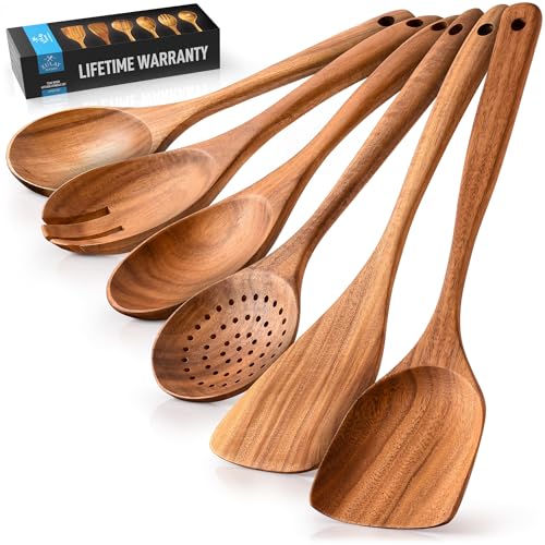 Zulay Kitchen 6-Piece Wooden Cooking Spoons Set – Heat-Resistant, Smooth Teak Utensils with Comfort Grip – Lightweight & Durable – Easy to Clean, Perfect for Non-Stick Cookware ProductsLogo