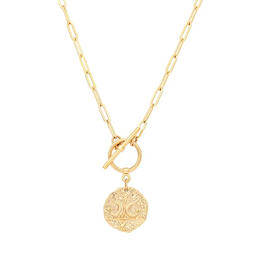 Aobei Pearl Moon and Star Medallion Pendant Necklace 18K Gold Plated Oval Link Chain Choker Large Celestial Charm Layering Jewelry 20’’ ProductsLogo