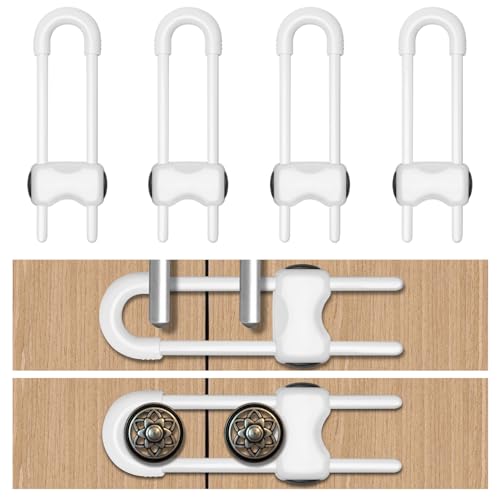 LLOOC Cabinet Locks for Babies,Child Proof Cabinet Locks,4 Pack U-Shaped Baby Proofing Cabinets,Child Locks for Cabinets and Drawers,Child Safety Cabinet Locks with Adjustable(White) ProductsLogo
