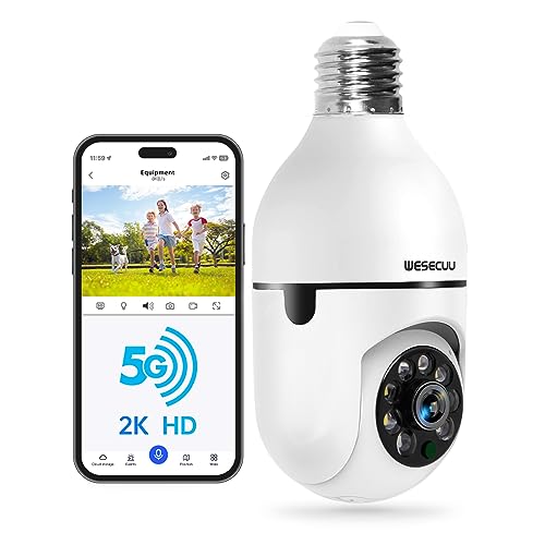 WESECUU Light Bulb Security Camera -5G& 2.4GHz WiFi 2K Security Cameras Wireless Outdoor Motion Detection and Alarm,Two-Way Talk,Color Night Vision,Human Detection, Bulb Camera Compatible with Alexa ProductsLogo