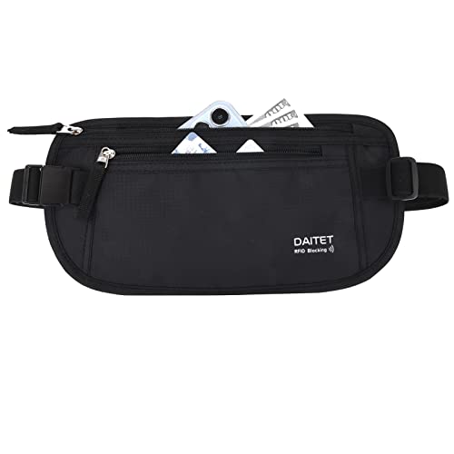 DAITET Money Belt - Passport Holder Secure Hidden Travel Wallet with RFID Blocking, Undercover Fanny Pack (Black) ProductsLogo
