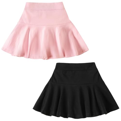 DREAM BUS 2 Pack Girl Pleated Skirts Built in Shorts Little Kid Tennis Skorts Toddler Girl Athletic Flowy Skorts Skirts Black/Pink ProductsLogo