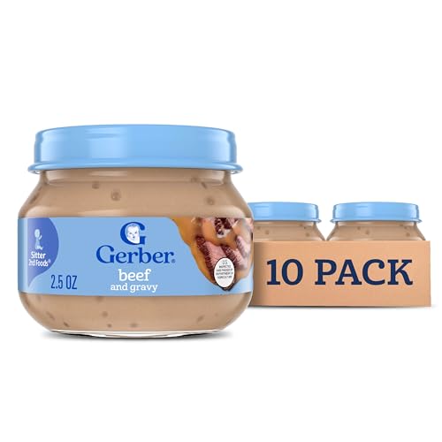 Gerber Stage 2 Baby Food, Beef and Gravy Jar, Baby Food Meat Puree, Baby Mealtime, Baby Puree Jars Glass, 10-Pack ProductsLogo