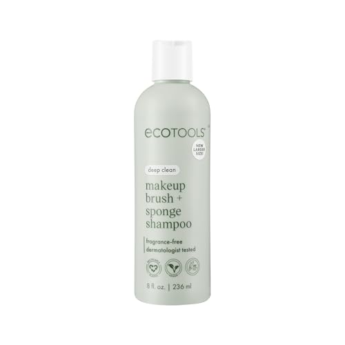 EcoTools Makeup Brush + Sponge Shampoo, Remove Makeup & Impurities From Tools, Sponges, & Puffs, Fragrance-Free Brush Cleanser, No Harsh Chemicals, Vegan, & Cruelty-Free, 8 fl. oz./236 ml. Bottle ProductsLogo