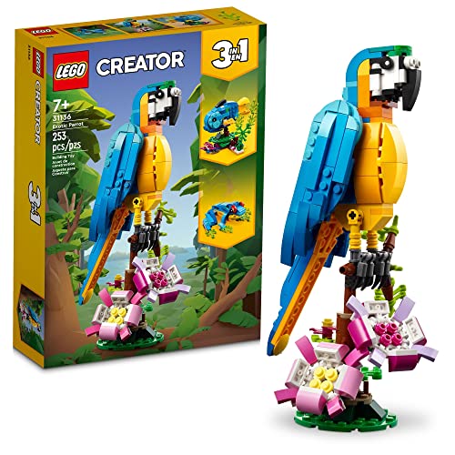 LEGO Creator 3 in 1 Exotic Parrot Building Toy Set, Transforms to 3 Different Animal Figures - from Colorful Parrot, to Swimming Fish, to Cute Frog, Creative Toys for Kids Ages 7 and Up, 31136 ProductsLogo