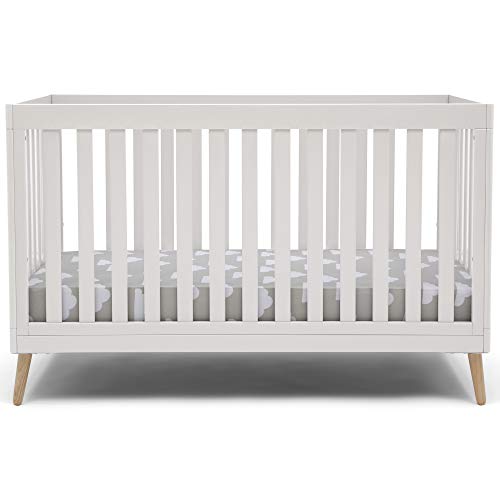 Delta Children Essex 4-in-1 Convertible Baby Crib, Bianca White with Natural Legs ProductsLogo