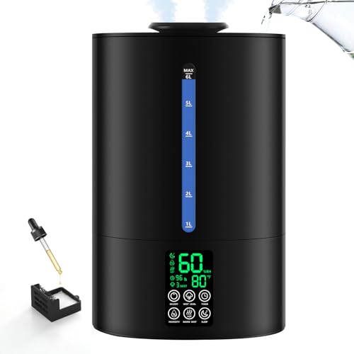6L Humidifiers for Bedroom Large Room Home, Cool and Warm Humidifier for Plants Mist Top Fill Desk Humidifier Essential Oil Diffuser, Quiet Humidifiers with Adjustable Mist,360°Nozzle-Black ProductsLogo