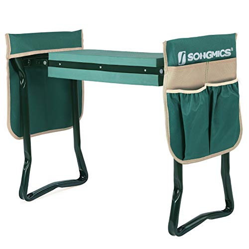 SONGMICS Garden Kneeler and Seat, Multifunctional Garden Kneeling Bench, Gardening Gifts for Women Men, Folding Gardening Stool, with 2 Tool Bags, 6-Inch Wide Kneeling Pad, Dark Green UGGK50L ProductsLogo