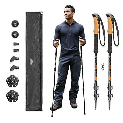 Cascade Mountain Tech Trekking Poles, Shaft Material: Aircraft- grade 6061 Aluminum with Adjustable Locks Expandable to 54" (Set of 2), Cork Grip, Orange, Extended Grip Material: EVA ProductsLogo