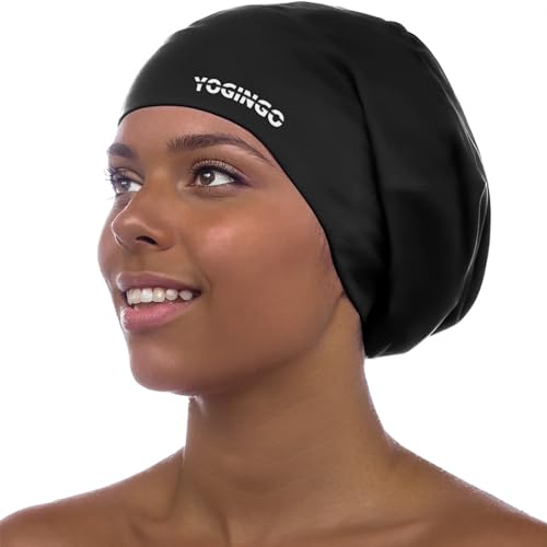 YOGINGO Extra Large Swim Cap - Swim Cap for Long Hair, Dreadlocks, Weaves, Hair Extensions, Braids, Curls & Afros - Silicone Swimming Cap for Women & Men, Keep Hair Dry (XL) ProductsLogo